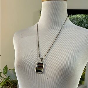 VINTAGE KENNETH COLE ENAMELED STAMPED KC PENDANT NECKLACE SILVER TONE MULTI